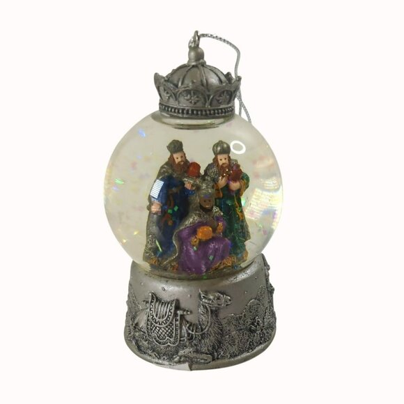 Vintage Three Wise Men Nativity Hanging Snow Globe Christmas Ornament - Picture 1 of 4